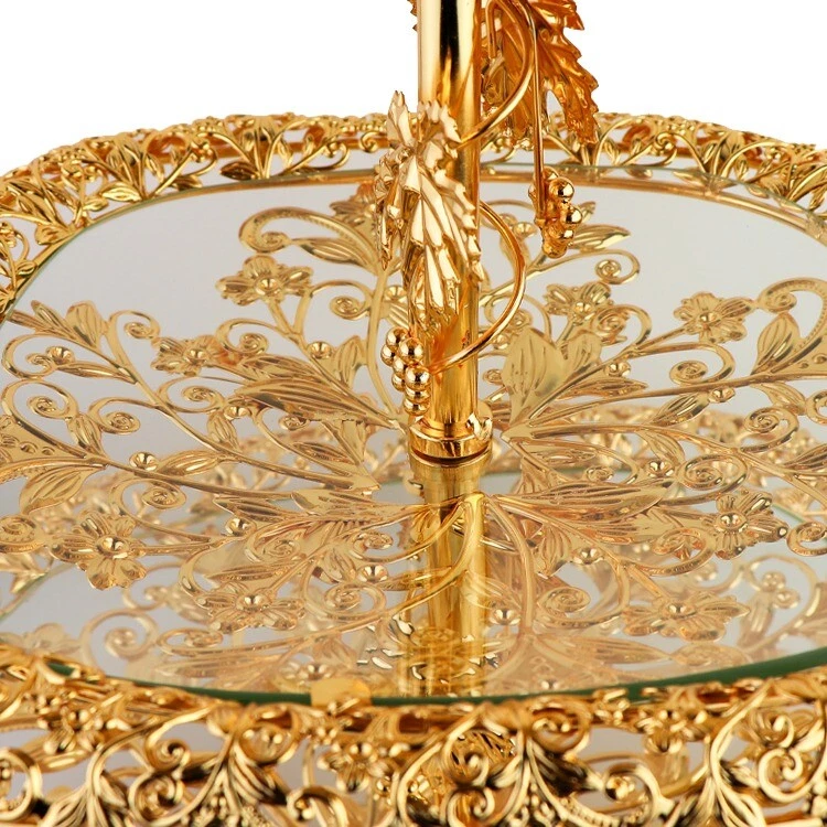 Luxuriöse 3-Stöckige Etagere Serviertablett Servier Platten Gold Blattverzierung - Bild 3 von 3