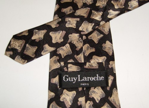 New Mens Guy Laroche Silk Tie Geometric Black Bronze Gold 56" x 3.5" - Paris