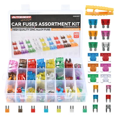 AUTOXBERT 460x Car Automotive Standard Fuses Micro 2 Blade w/Puller Mini Fuse Assortment