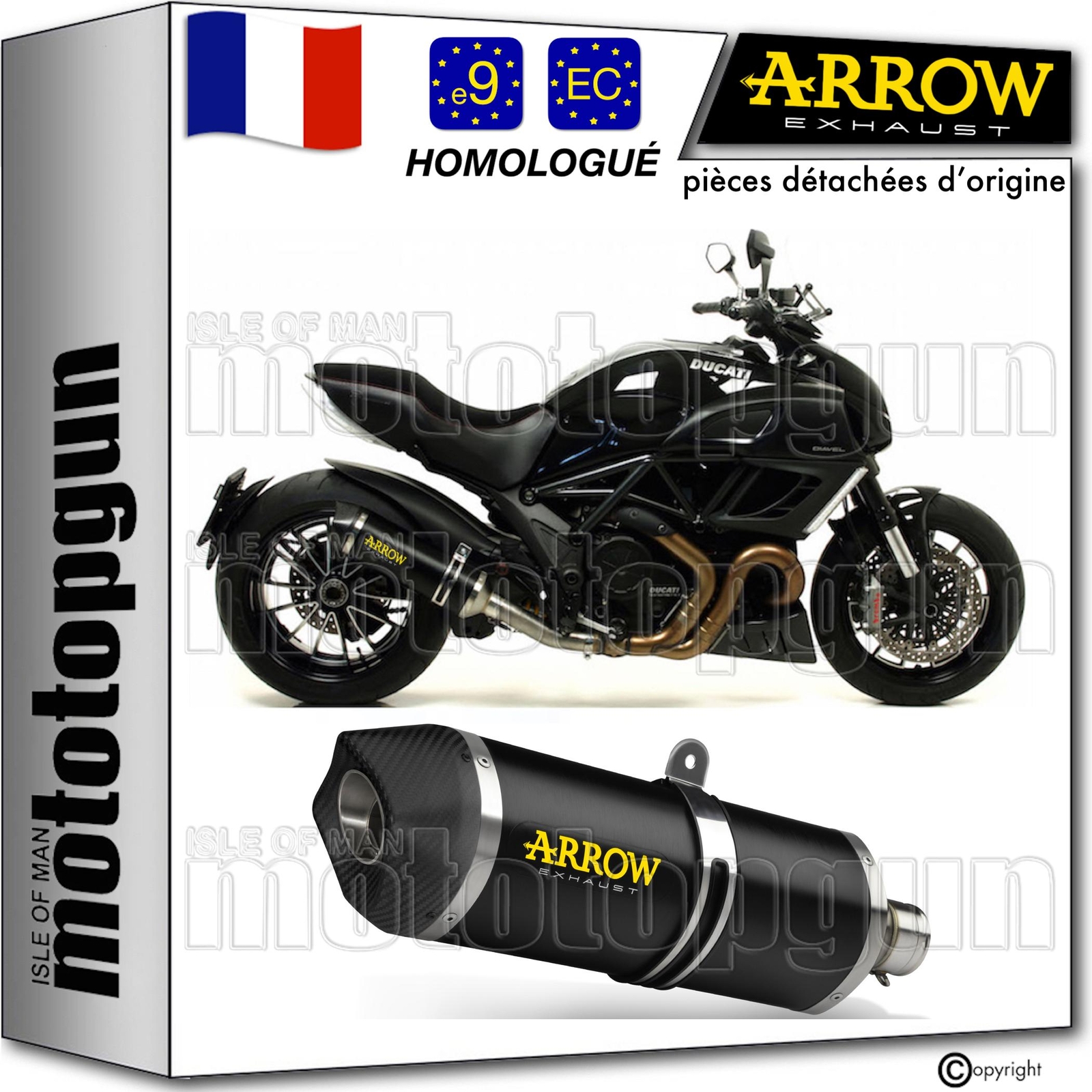 Pot echappement Arrow noir pour resoudre la perte de puissance Ducati Diavel 2016