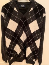 NWOT Peter Scott 100 Pure Wool Argyle V-Neck Sweater. Black and White. Large