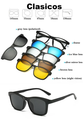 Lentes Magnéticos Gafas de Sol Intercambiables 5 en 1 Monturas de Lente con Imán