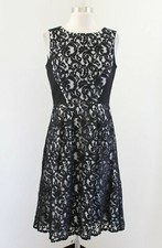 Calvin Klein Black White Lace Fit and Flare Sleeveless Cocktail Dress Size 4