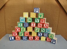 Alphabet Wood Block Set 34 Colorful Numbers Pictures 1 1/8" Square Crafts