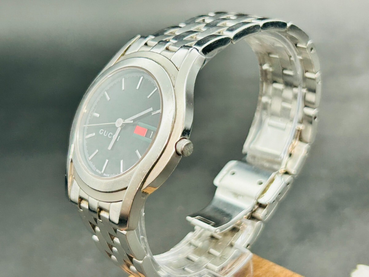 Exc+5] 1 DAY SHIP Gucci 5500M Black Dial SS Quartz Date