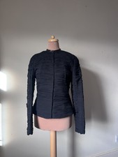 Alexander Mcqueen Vintage Black Ruched Silk Jacket With Leather Collar | Size 42