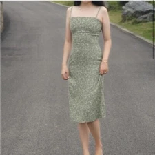 Reformation Afternoon Sage Green White Floral Midi Dress 12