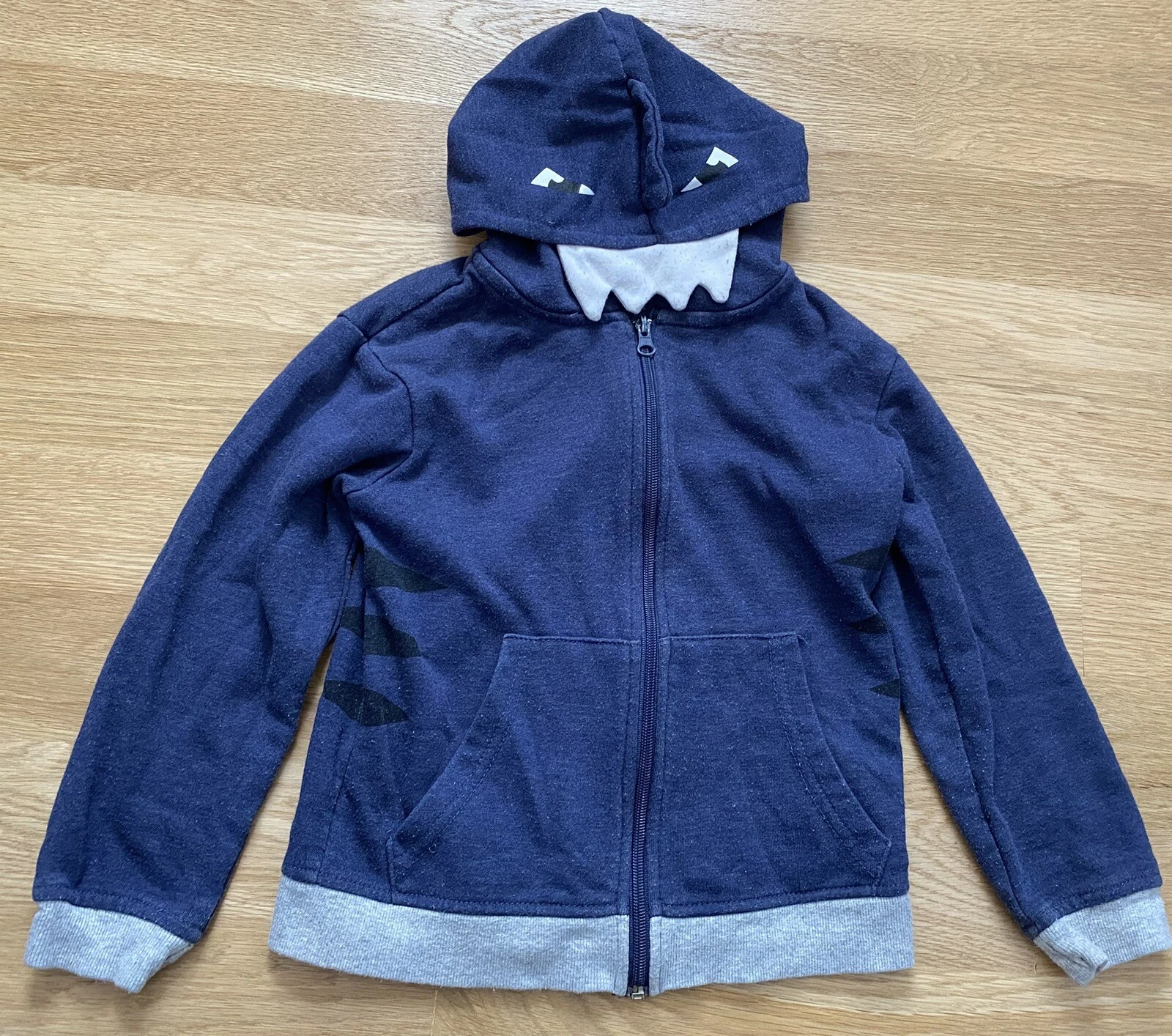 VETEMENTS Felpa con cappuccio SEVEN LEMON~Kids US 7 EU 122~Shark~Zip davanti~Cotone~Blu~Ragazzi