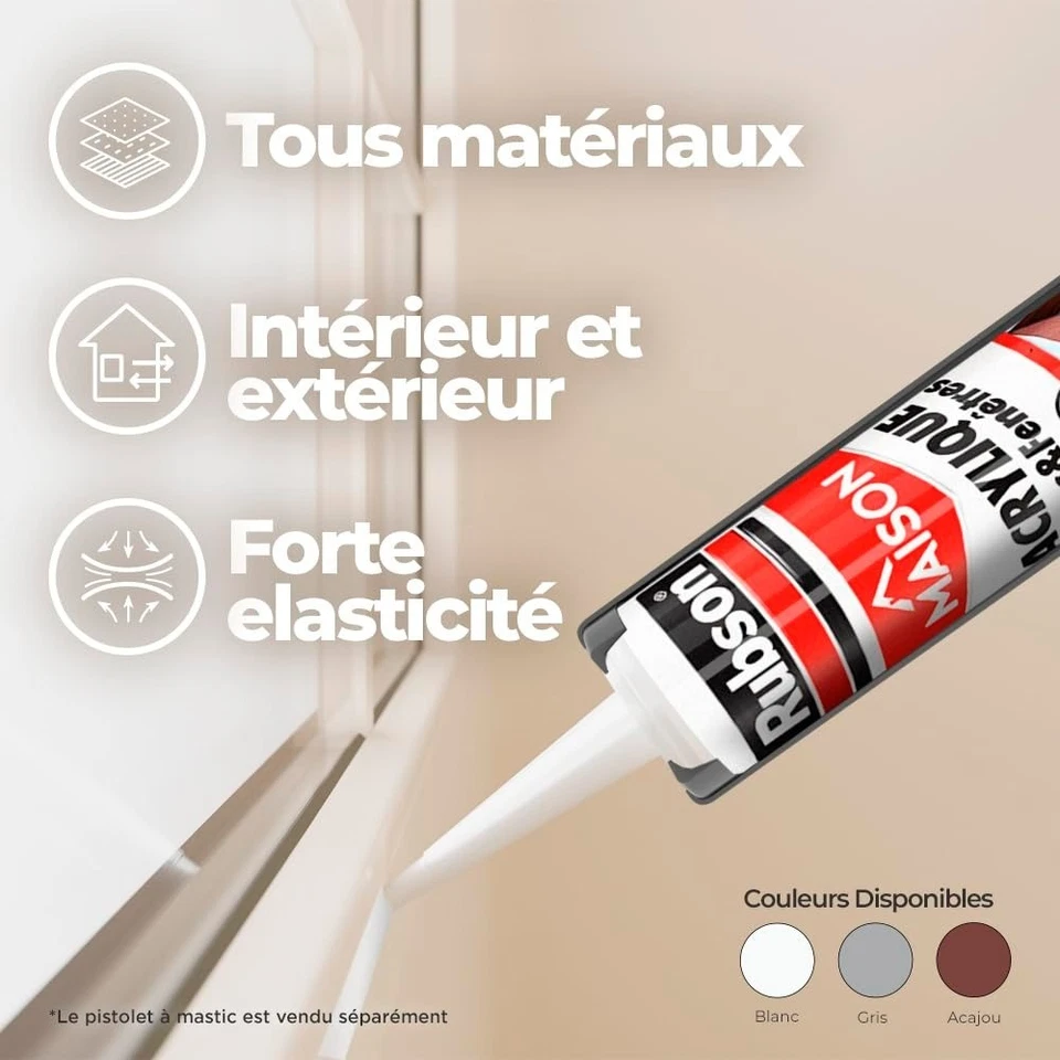 Mastic acrylique Rubson blanc 280 ml murs fenêtres portes - Photo 3/4