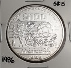 Mexico 100 Pesos 1985 World Cup Mexico 1986 .720 Coin Silver Mundial Mexico 1986 — photo 1