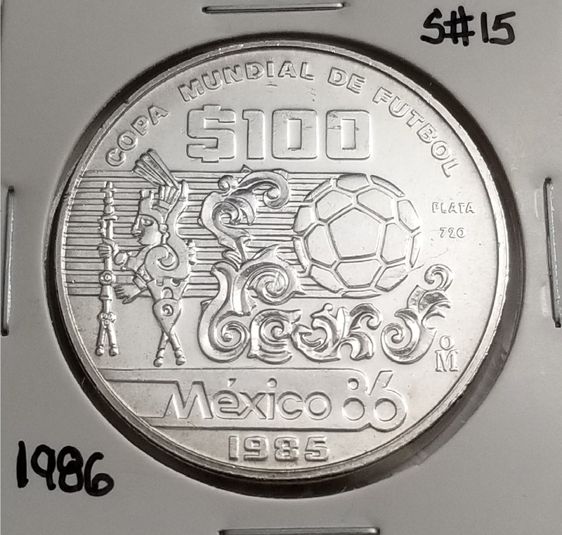 Mexico 100 Pesos 1985 World Cup Mexico 1986 .720 Coin Silver Mundial Mexico 1986