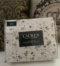 RALPH LAUREN Full Xtra Deep Fit Sheet Set Grey White Floral 100 Cotton NWT