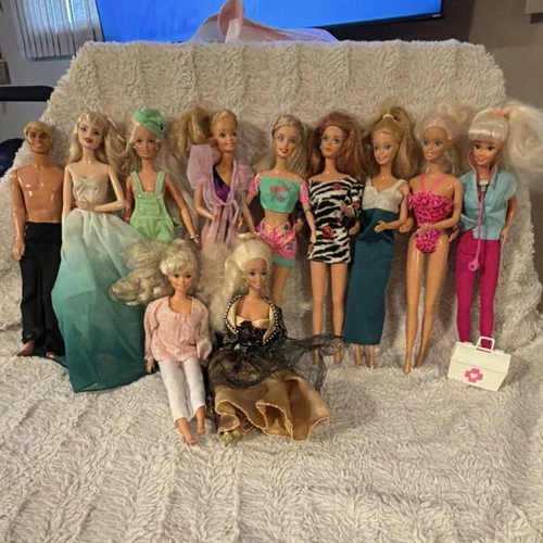 Vintage Barbie Lot of 11 Fashion Dolls Blonde Blue Eyes Outfits Accessories