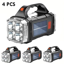 4x Camping Solar Tent Light Rechargeable LED Flashlight Power Torch Lantern Lamp