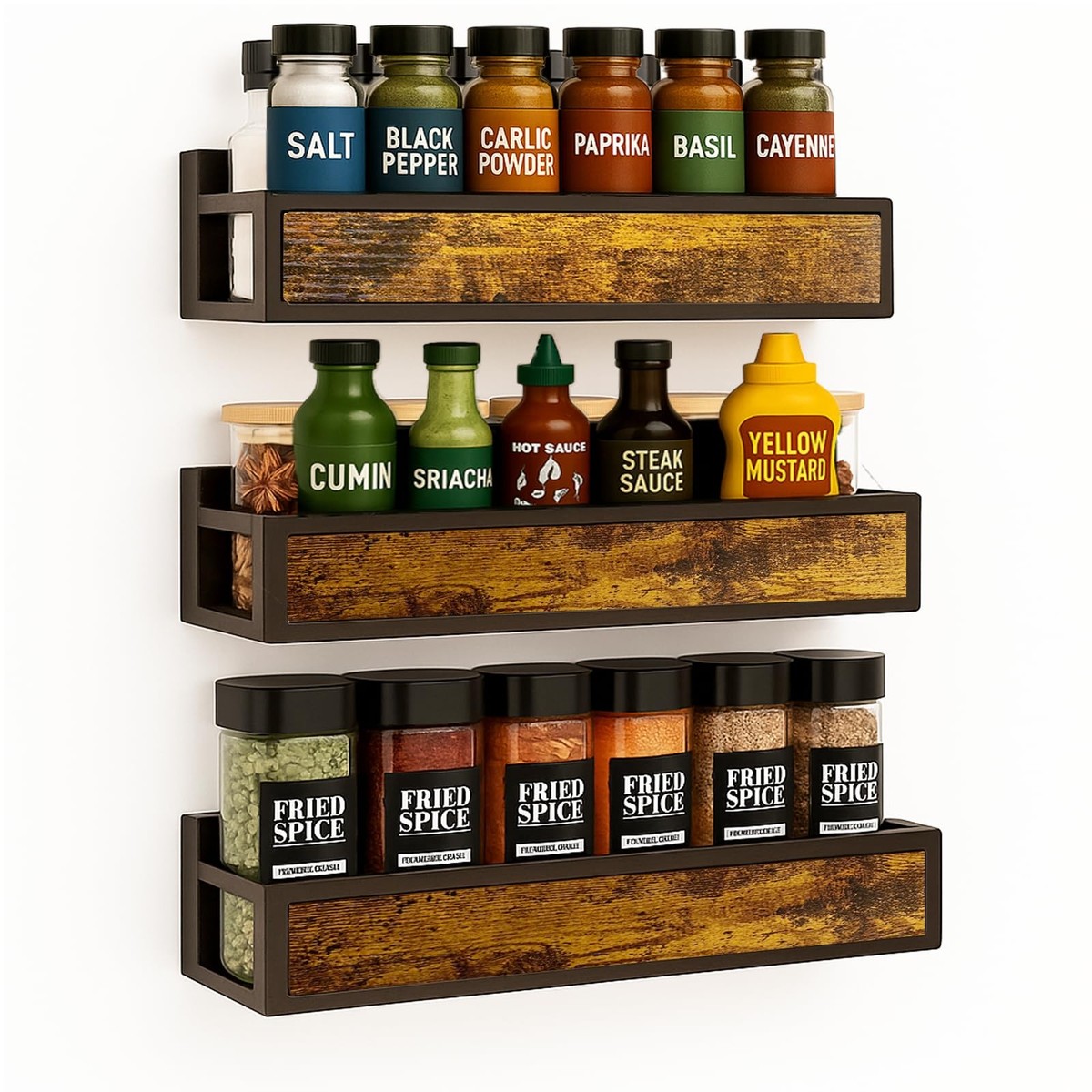Spice Rack Wall Mount, Pack Engineered Wooden Wall Mounted