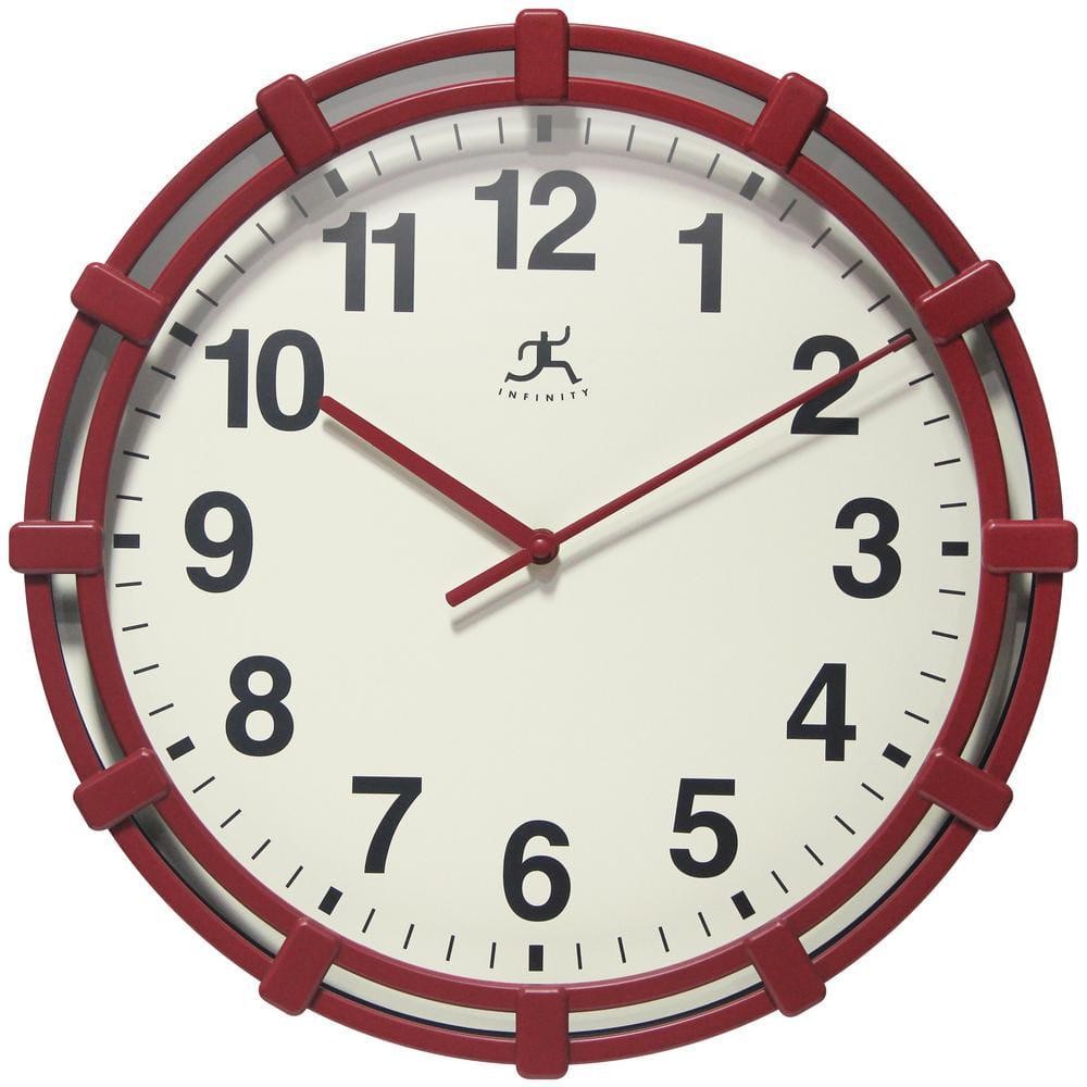 Infinity Instruments Wall Clock 16" Round Red Plastic Quartz Movement Indoor Use