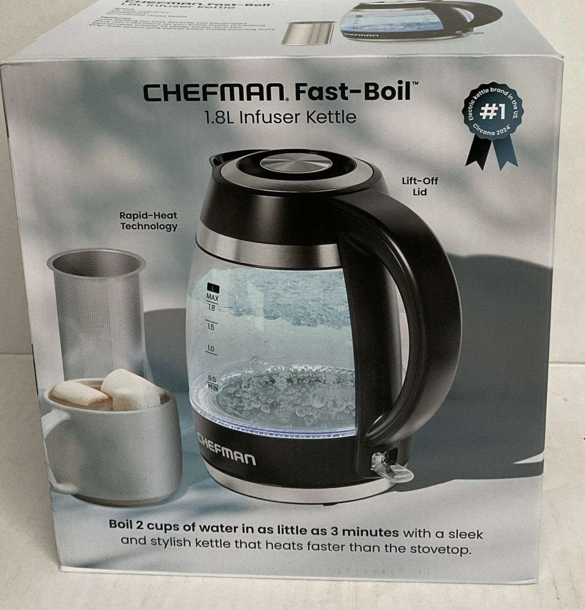 ⚡️Chefman Fast-Boil 1.8L Infuser Kettle Black