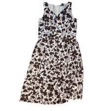 Kate Hill 100% silk cream and brown floral fit and flare dress size 16