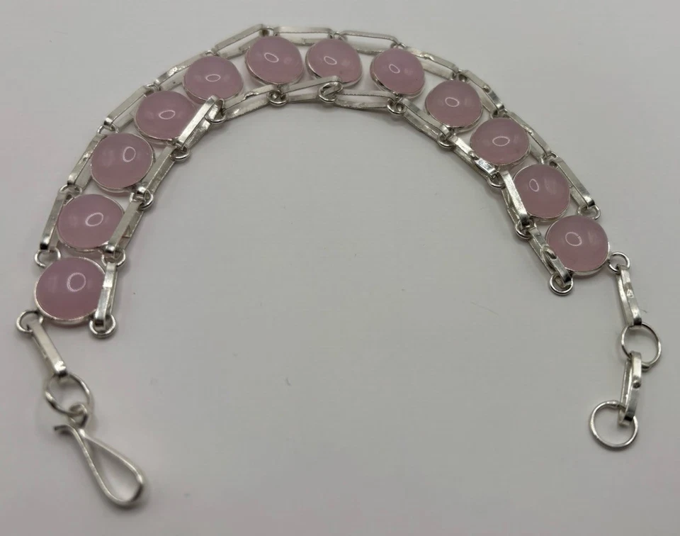 Edelstein Armband Rosenquarz  ,länger 22,5 cm 925 Silber Plattiert  - Bild 2 von 3
