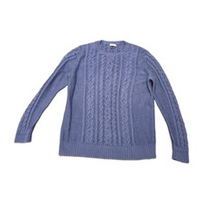 L.L.Bean Double L Cable Knit Sweater Crewneck Fisherman Blue Women's Large