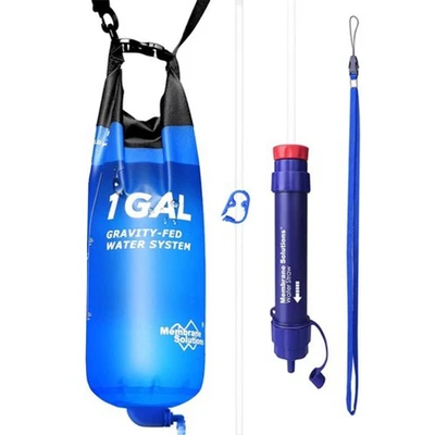 MEMBRANE SOLUTIONS Gravity Water Filter Straw 1G Gravity Bag F Group Camping Emergency Preparedness