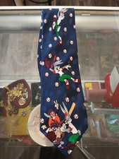 1999 Looney Toons Baseball Men s Neck Tie Bugs Bunny Taz Yosemite Sam Navy Blue