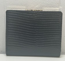 Rolfs Women's Vintage Wallet Goldtone Kisslock Lizard Embossed Black Cowhide EUC