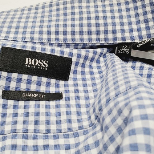 Camisa de vestir para hombre Hugo Boss azul patrón a cuadros 17-34/35" ajuste nítido - Imagen 2 de 4
