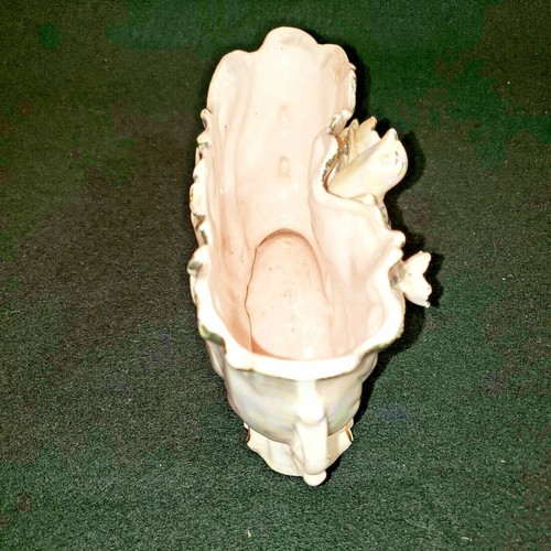 VTG Porcelain Planter Light Pink Iridescent Gold Gilt trim Birds Florals - Picture 10 of 11