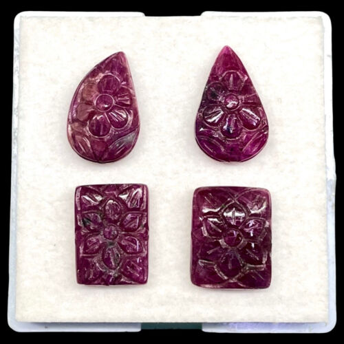 4 Pcs Natural Ruby Unheated Rare Moghul Carved Exclusive Gemstones Lot 34 Cts - Picture 6 of 18