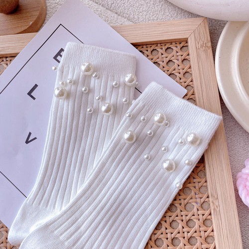 Women Cotton Socks Short Hosiery Foot Socks Mid-tube Socks Casual Simple Pearl - Picture 18 of 29