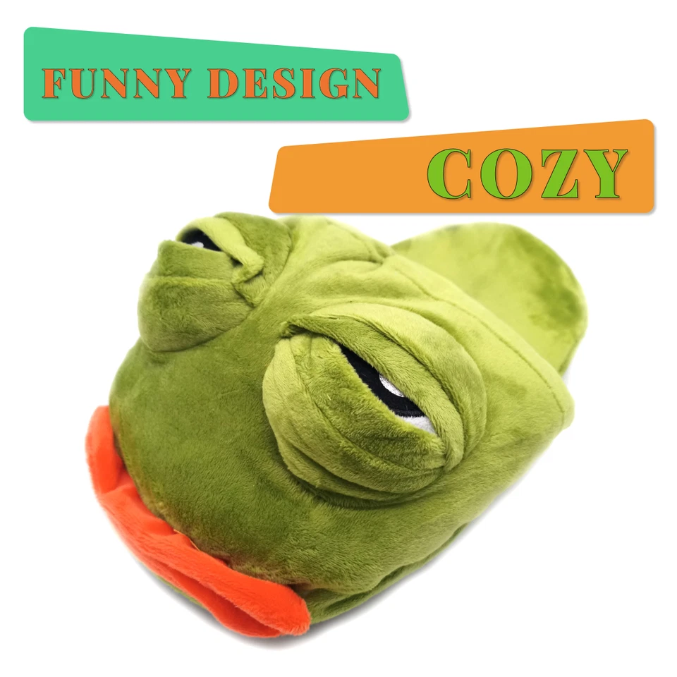 Zapatillas de Peluche Pepe La Rana Acogedoras Lindas Animales Divertidas Unisex para Adultos Casa Foto 2 de 4