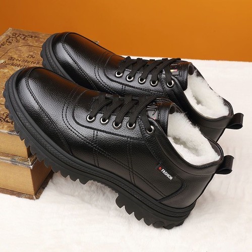 Mens Thicken Fleece Lined Ankle Snow Boots Slip On Lace Up Winter Warm Shoes - Picture 5 of 10