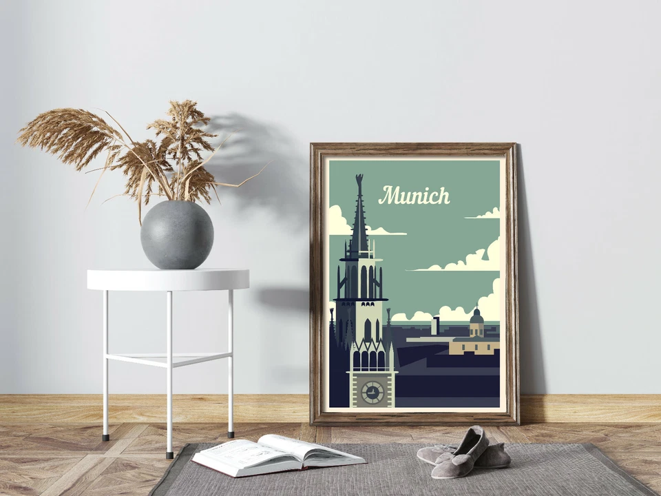 Munich travel poster, Munich retro wall print, Munich vintage travel print, gift - Image 2 of 4