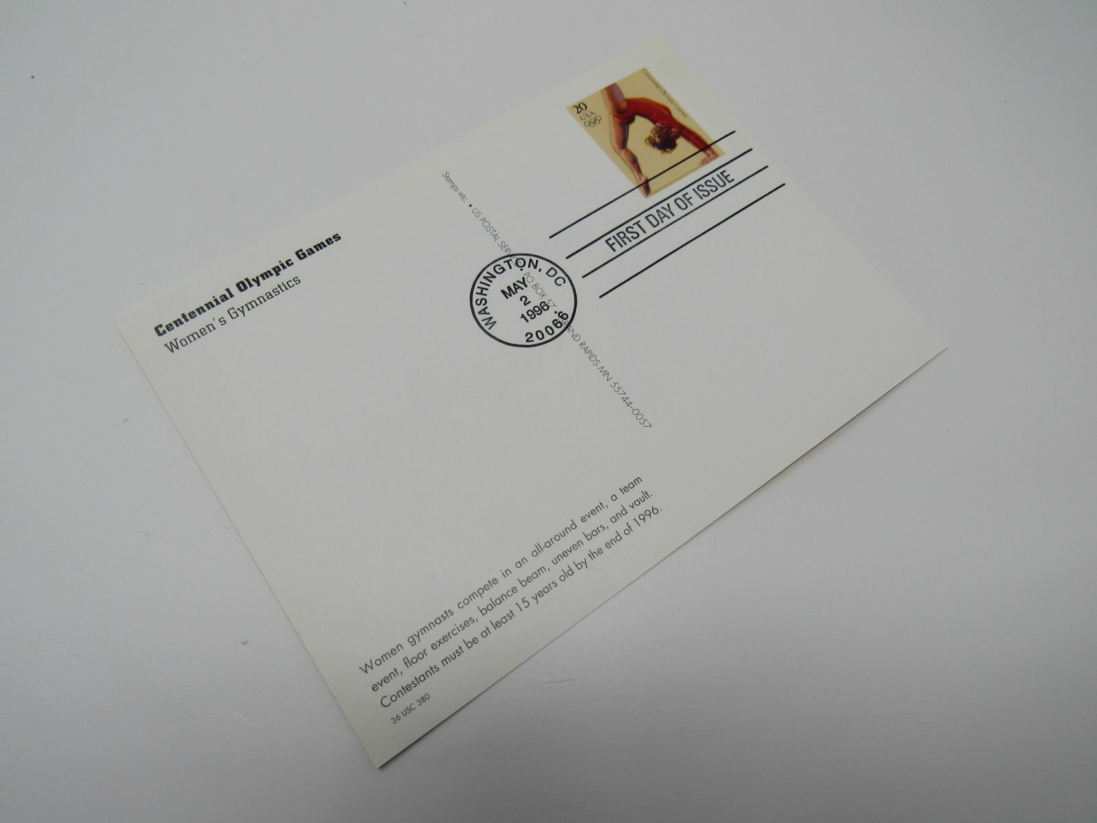 USPS Scott UX250 Vintage 20c Centennial Olympic Games Atlanta First Day of Issue