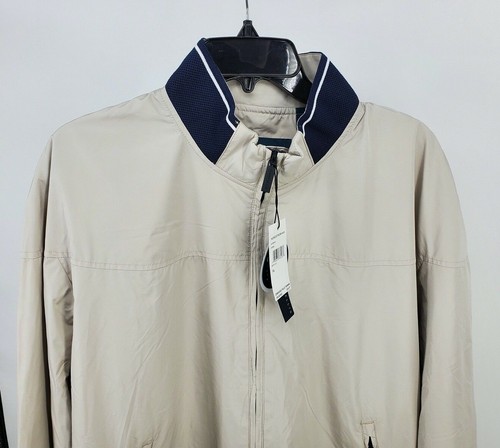 Perry Ellis Water Resistant Stripe Banded Zip Rain Jacket Mens size XL NWT Stone - Picture 8 of 9