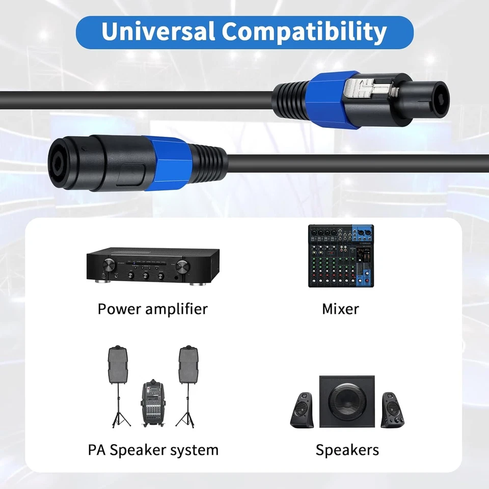 Cable de audio profesional Speakon macho a hembra cable de altavoz de DJ cable bloqueo giratorio Foto 3 de 4