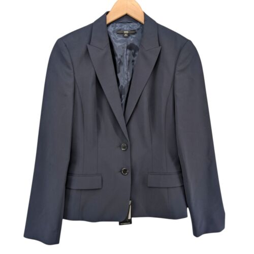 Hugo Boss Jaelle 4 Blazer Womens Navy Blue Wool Stretch 2 Button Jacket Size 4