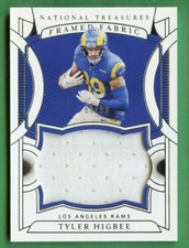 TYLER HIGBEE 2021 NATIONAL TREASURES FAMED FABRIC GAME WORN RELIC 89/99 LA RAMS