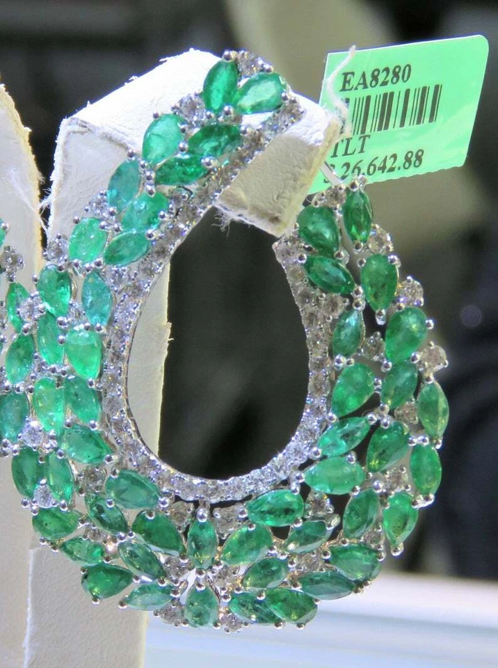 Созданные в лаборатории Редкие Большие Шикарные Разнообразные Изумрудные Цветочные Серьги-витки - Изображение 4 из 4