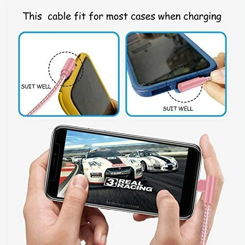 4 PACK 6ft 90 Degree Angle Fast Charging Cable Rapid Charger Charge Sync Cord - Image 2 of 4