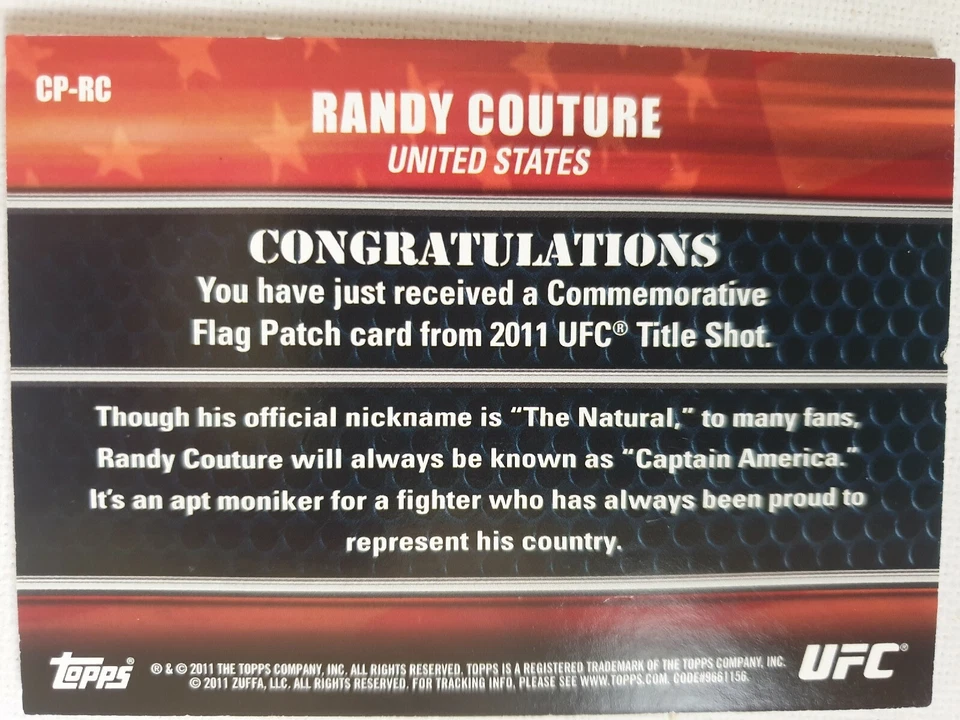 2011 UFC Title Shot "Randy THE NATURAL Couture" Commemorative Flag Patch Card - Image 2 of 2