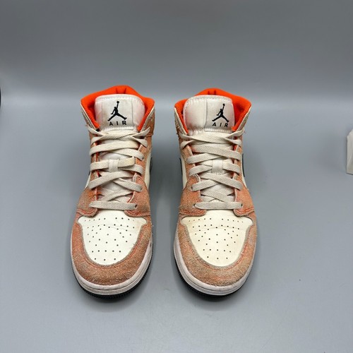 Nike Air Jordan 1 Mid SE Orange Suede Boys Size 5Y Athletic Sneakers DV1336-800 - Picture 3 of 10