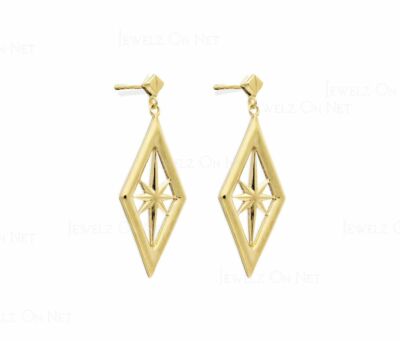 14k Solid Gold -  Long Nova Star Drop Earrings  - Gift for Loved One-Jewelzofny