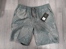 NEW Linksoul Saturday Shorts Lined Green Gray Floral Drawstring Pockets Medium