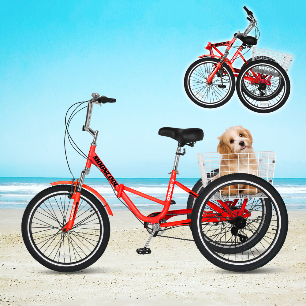 20/24/26" Foldable Adult Tricycle 7Speed 3-Wheel Folding Tri