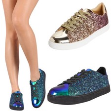 New Lace Up Encrusted Iridescent Glitter Fashion Sneaker Ankle Booties Boot Shoe