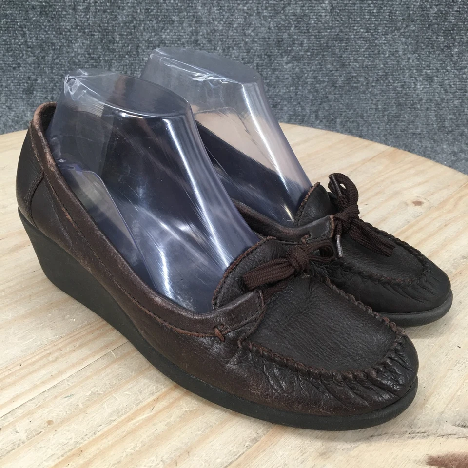 Earth 鞋高跟鞋女式 8.5 Holly 楔形乐福鞋 Gelron 2000 泵棕色皮革 — 第 3/4 张图片