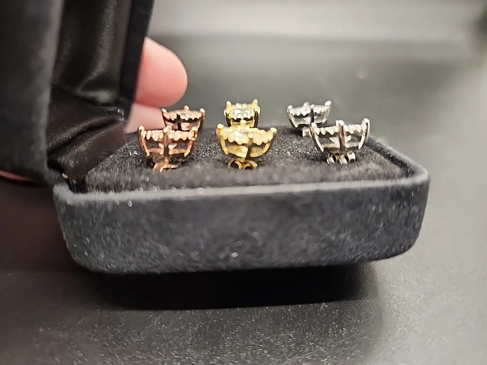 5mm Halo Stud Earrings Set of 3 in Rhodium/Yellow Gold/Rose Gold over 925 - Image 2 of 4