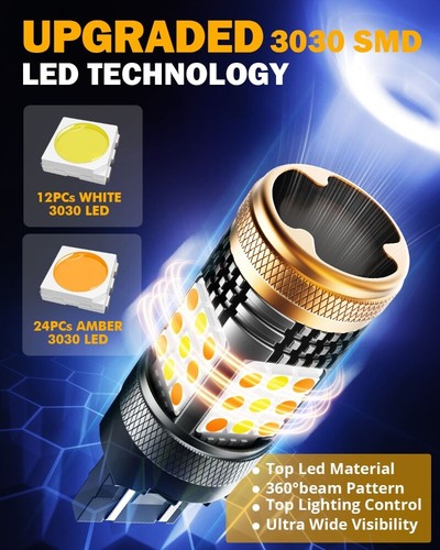 2x AUXBEAM Canbus LED Turn Signal Parking/DRL Lights Bulbs 7443 7440 Amber White - Picture 9 of 12
